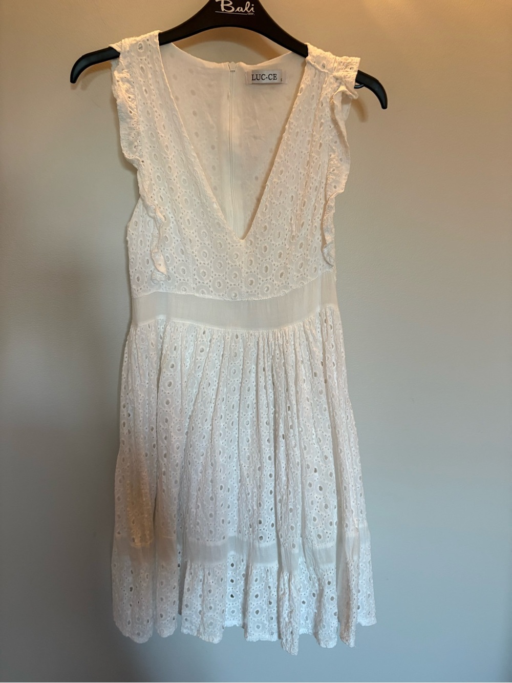 Luc-ce dress White Eyelet V-Neck Mini Dress